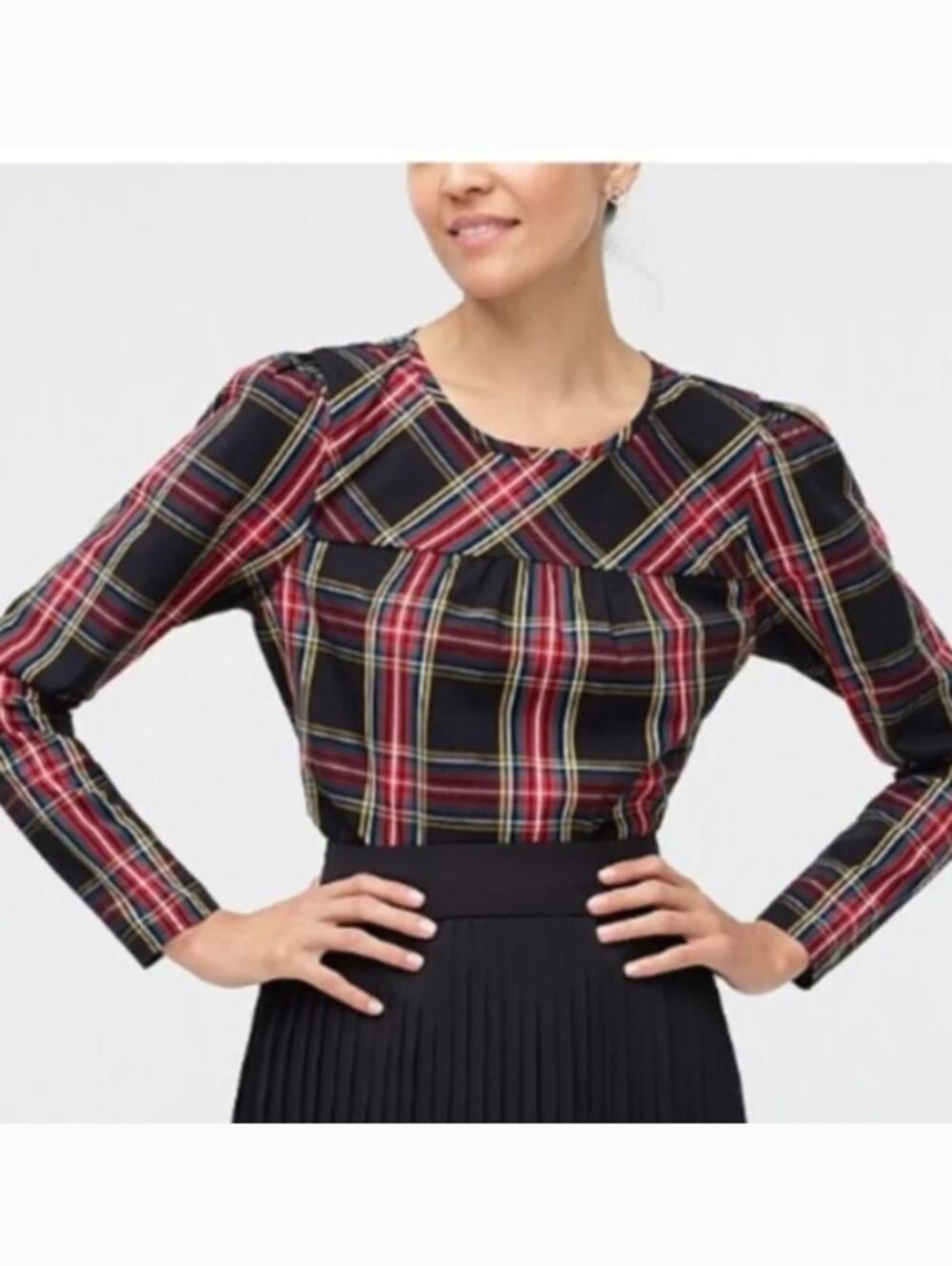 J. Crew Factory Tartan Plaid Long Sleeve Blouse Size Medium